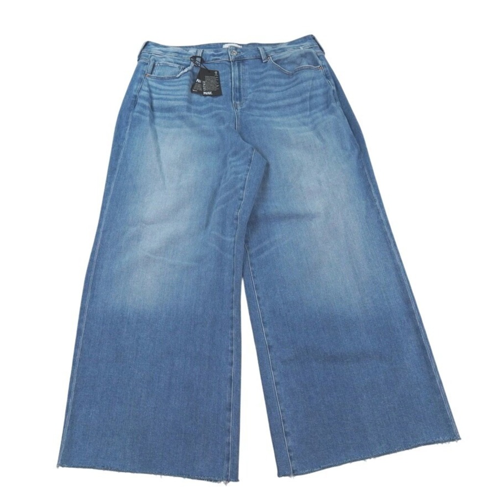 Paige Anessa Jeans Womens Blue Mesmerize Wide Leg Raw Hem Stretch Denim Size 18W